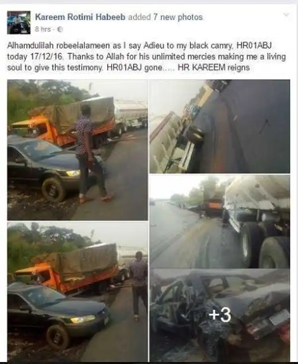 Wow!! Omg! See How Man Survives Horrible Accident After Crashing Into A Petrol Tanker In Ogun State (Photos)